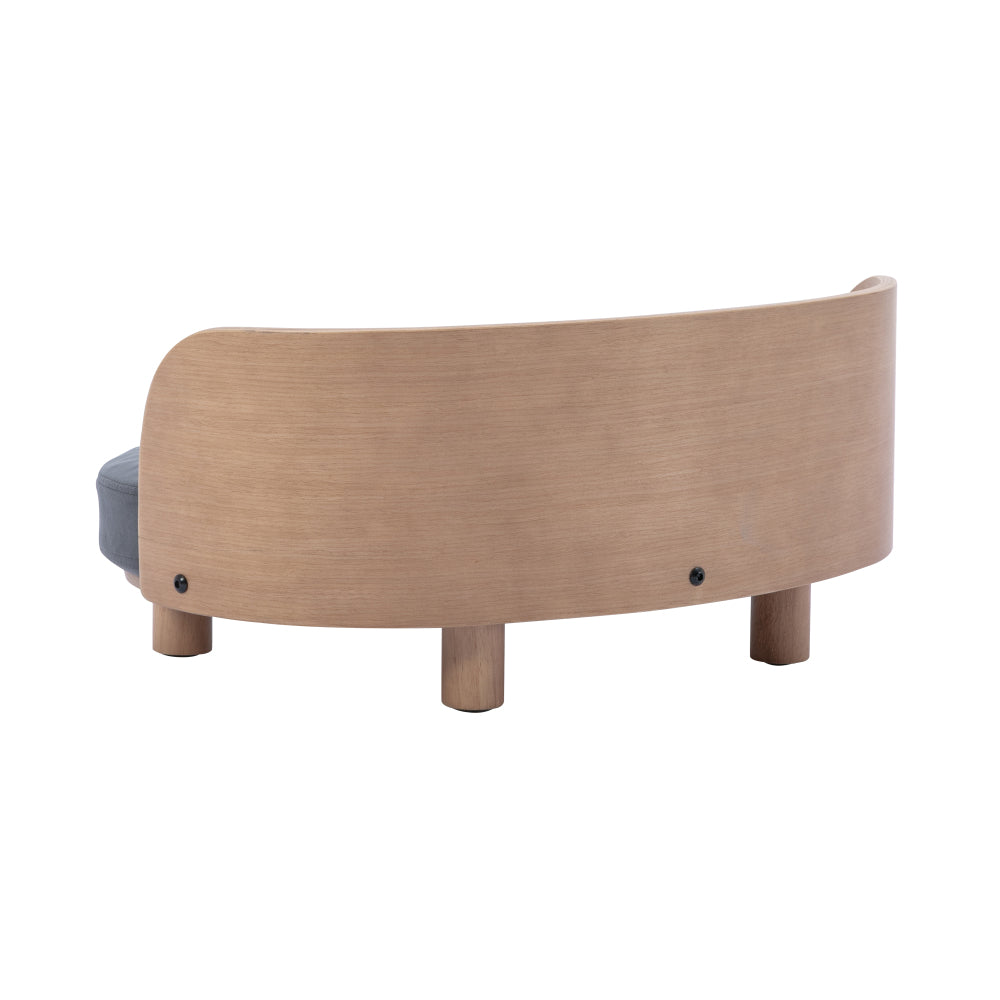 Bellura Pet - Luxurious Dark Grey Velvet Cushion Dog Bed with Walnut Details and Scandinavian Style Elevated Sofa Design