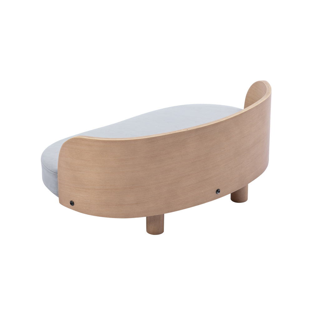 Bellura Pet - Scandinavian Style Velvet Cushion Walnut Elevated Dog Bed Pet Sofa with Bent Wood Back and Solid Wood Legs
