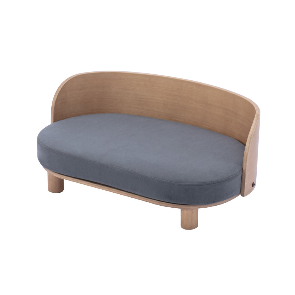 Bellura Pet - Luxurious Dark Grey Velvet Cushion Dog Bed with Walnut Details and Scandinavian Style Elevated Sofa Design