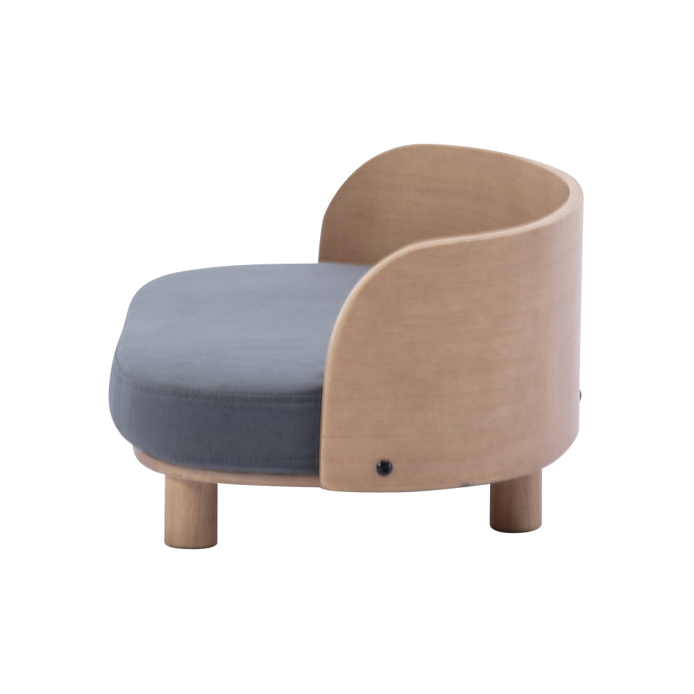 Bellura Pet - Luxurious Dark Grey Velvet Cushion Dog Bed with Walnut Details and Scandinavian Style Elevated Sofa Design