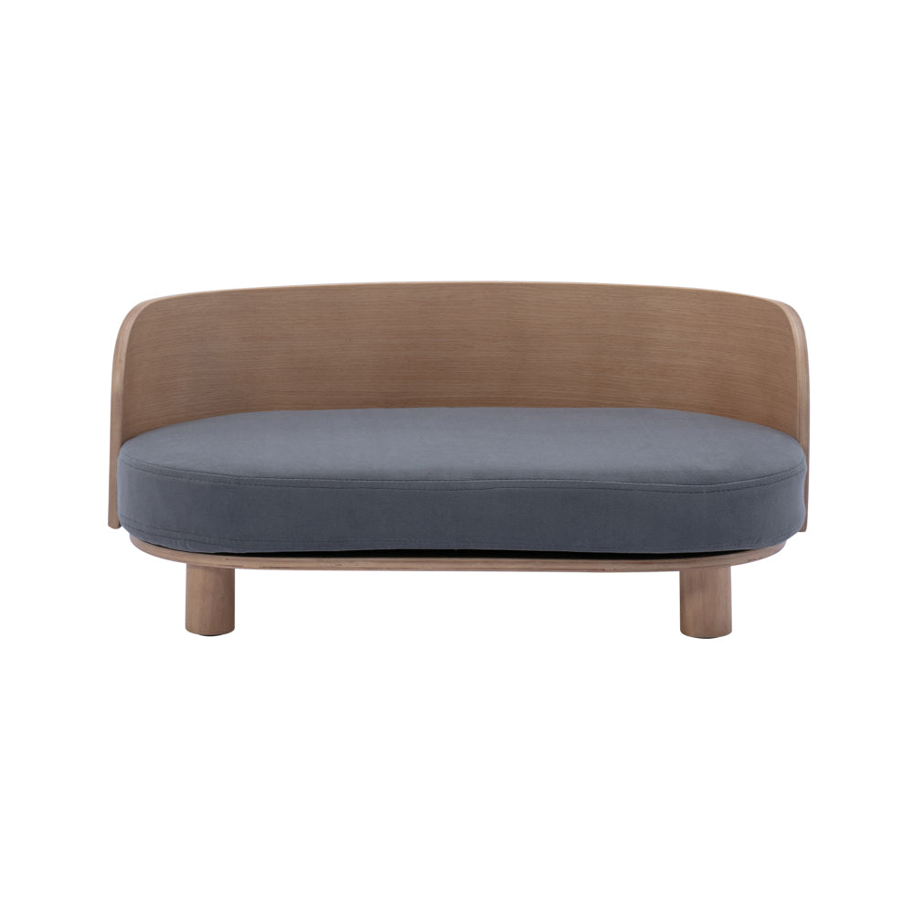 Bellura Pet - Luxurious Dark Grey Velvet Cushion Dog Bed with Walnut Details and Scandinavian Style Elevated Sofa Design