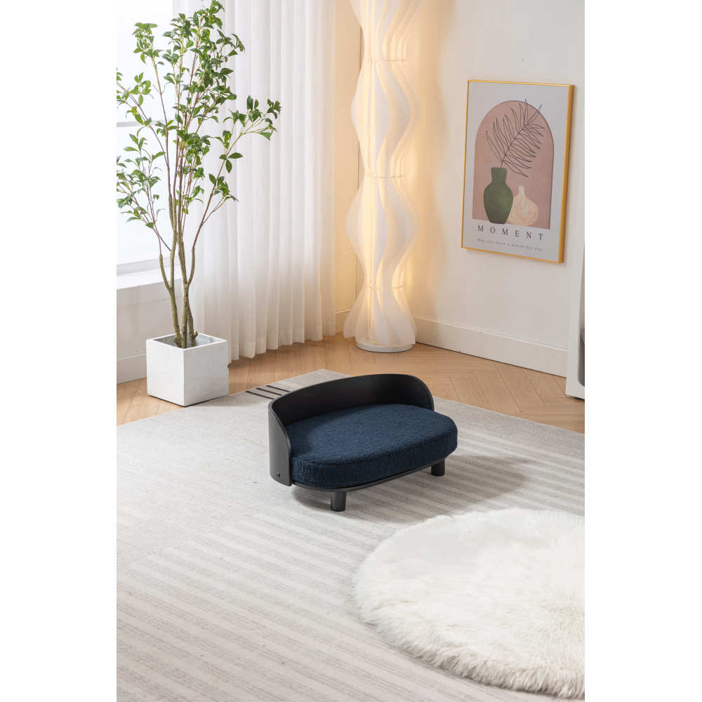Bellura Pet - Stylish Scandinavian Elevated Dog Bed Pet Sofa in BLACK with Solid Wood Legs, Bent Wood Back, and Plush Velvet Cushion