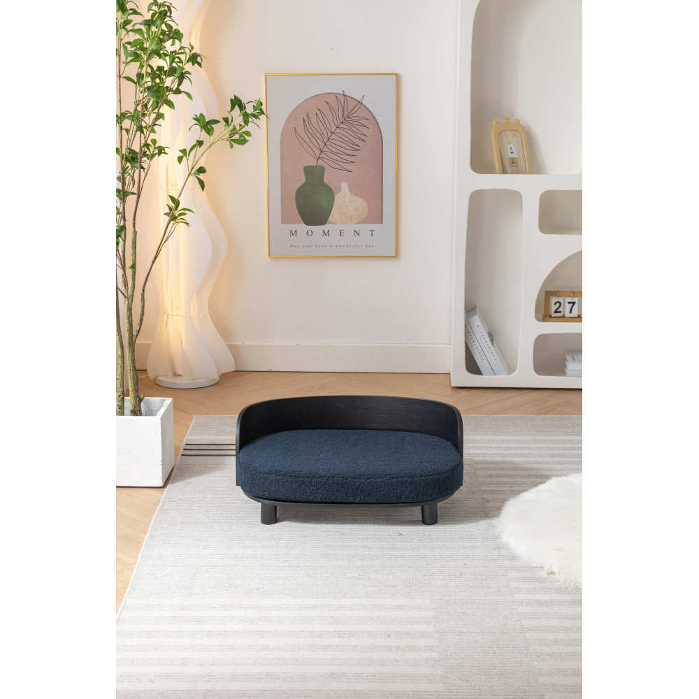 Bellura Pet - Stylish Scandinavian Elevated Dog Bed Pet Sofa in BLACK with Solid Wood Legs, Bent Wood Back, and Plush Velvet Cushion