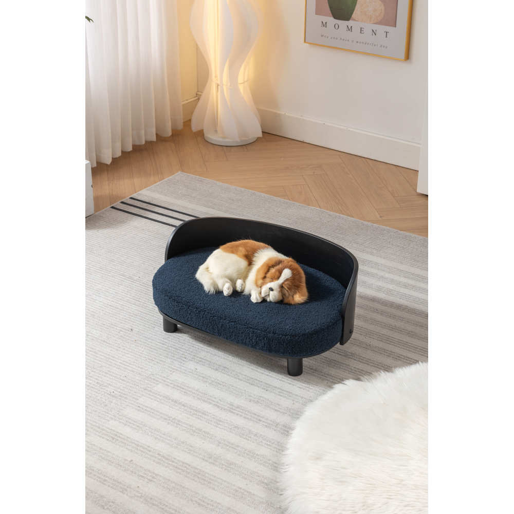 Bellura Pet - Stylish Scandinavian Elevated Dog Bed Pet Sofa in BLACK with Solid Wood Legs, Bent Wood Back, and Plush Velvet Cushion
