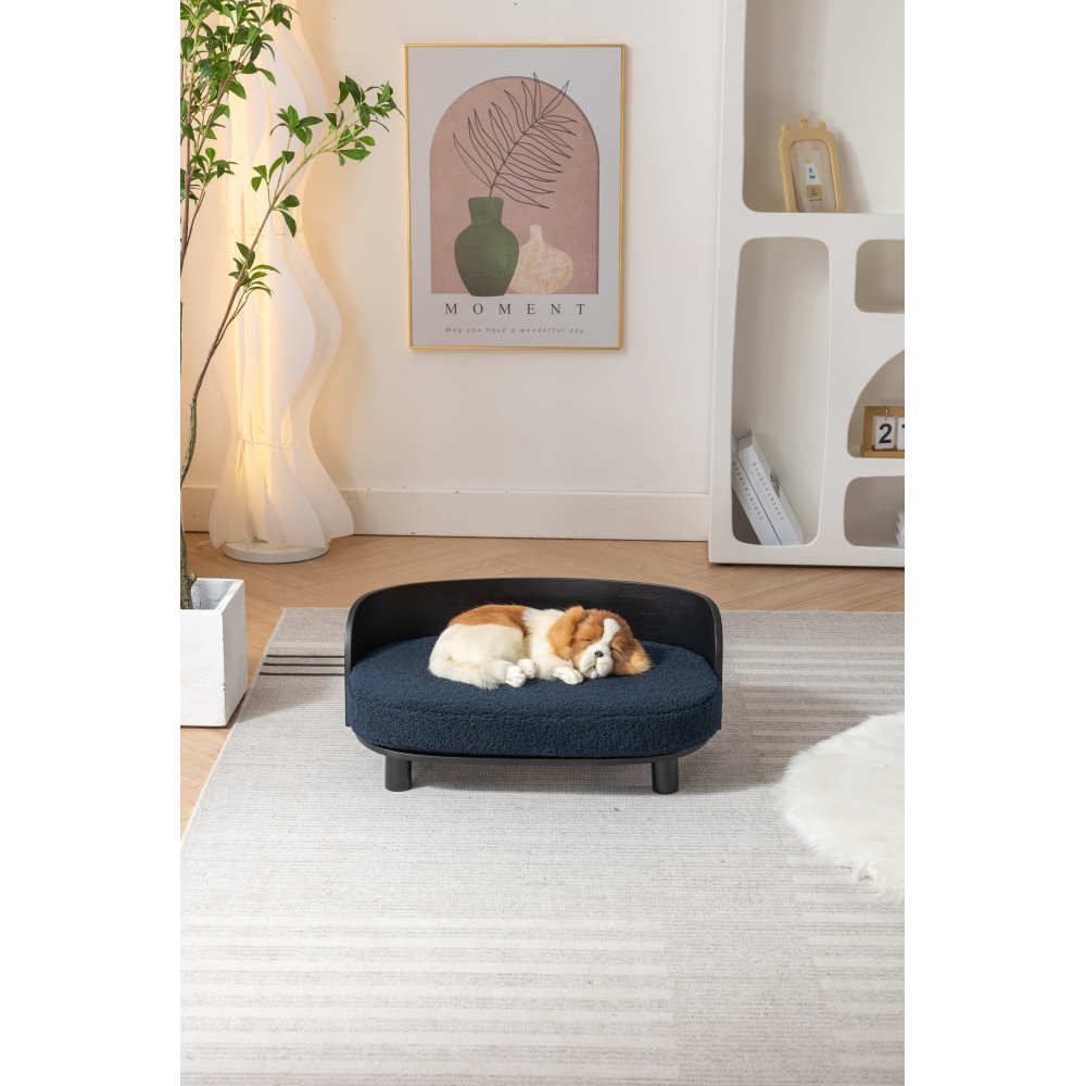 Bellura Pet - Stylish Scandinavian Elevated Dog Bed Pet Sofa in BLACK with Solid Wood Legs, Bent Wood Back, and Plush Velvet Cushion