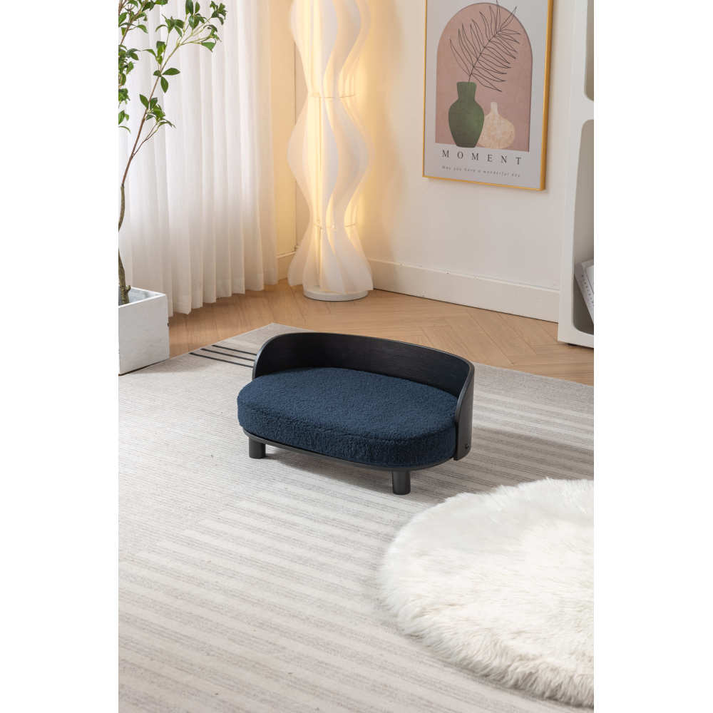 Bellura Pet - Stylish Scandinavian Elevated Dog Bed Pet Sofa in BLACK with Solid Wood Legs, Bent Wood Back, and Plush Velvet Cushion