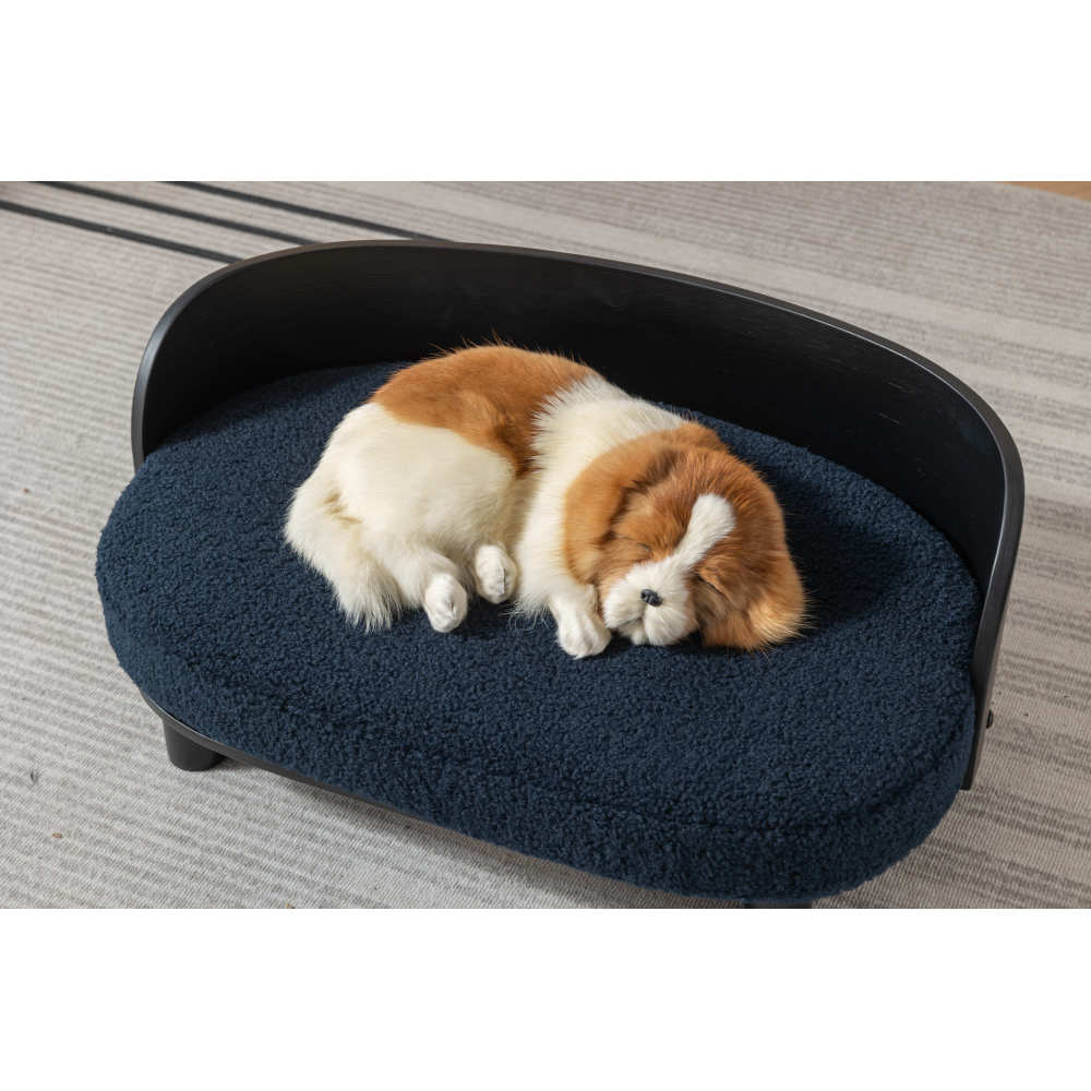 Bellura Pet - Stylish Scandinavian Elevated Dog Bed Pet Sofa in BLACK with Solid Wood Legs, Bent Wood Back, and Plush Velvet Cushion