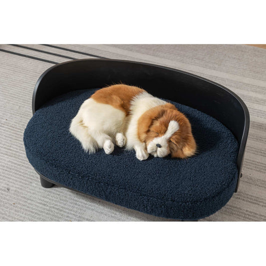 Bellura Pet - Stylish Scandinavian Elevated Dog Bed Pet Sofa in BLACK with Solid Wood Legs, Bent Wood Back, and Plush Velvet Cushion