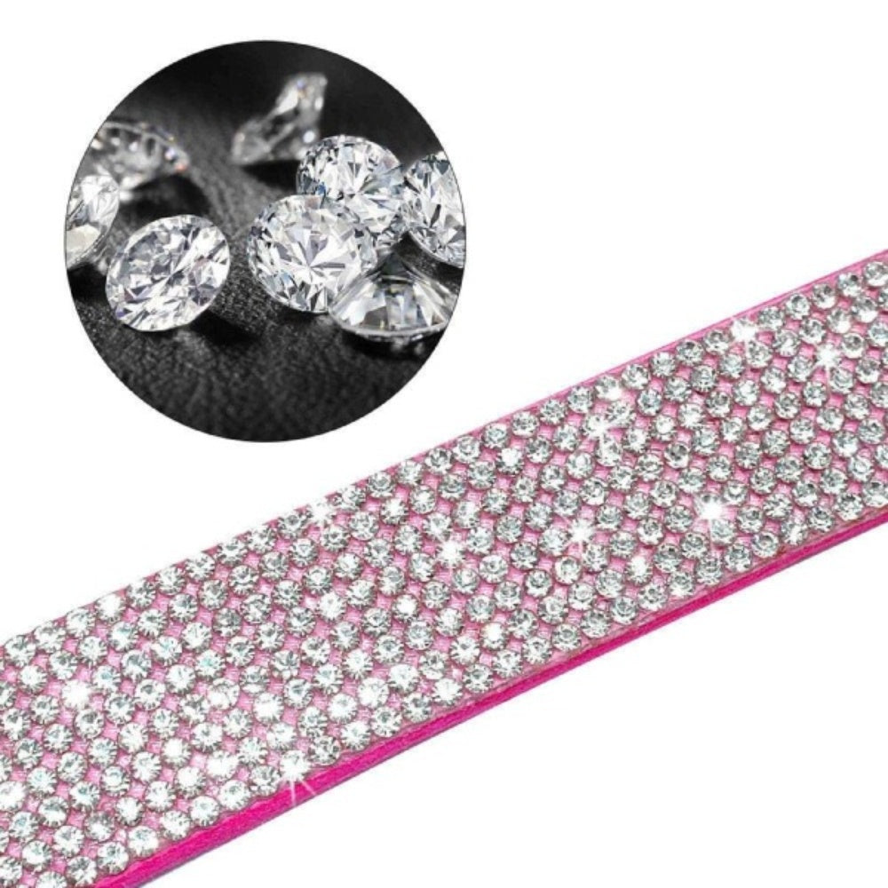 Bellura Pet - Leather Dog Collar with Diamonds - Pink