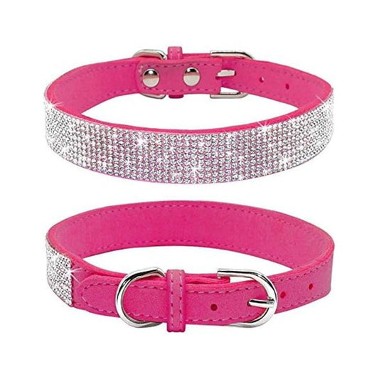 Bellura Pet - Leather Dog Collar with Diamonds - Pink