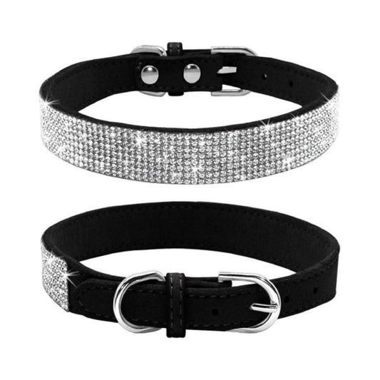 Bellura Pet - Leather Pet Collar with Rhinestone Crystal - Black