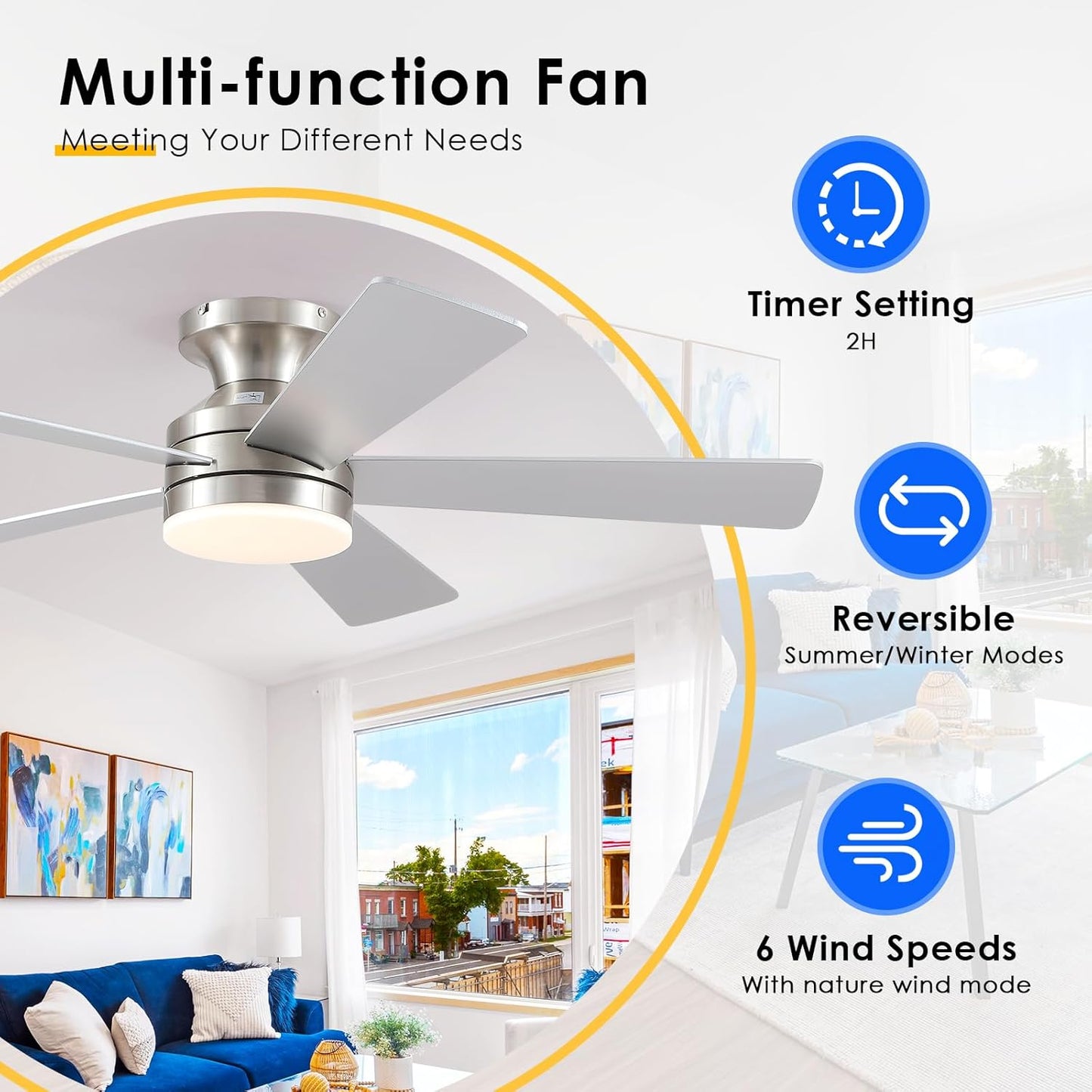 46 Inch  Low Profile Ceiling Fan with 6 Blades