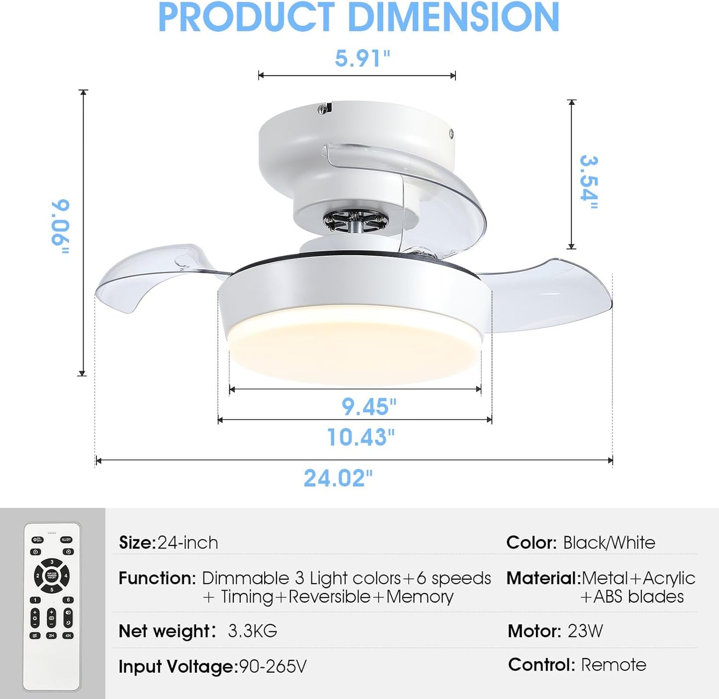 24" Flush Mount Ceiling Fan
