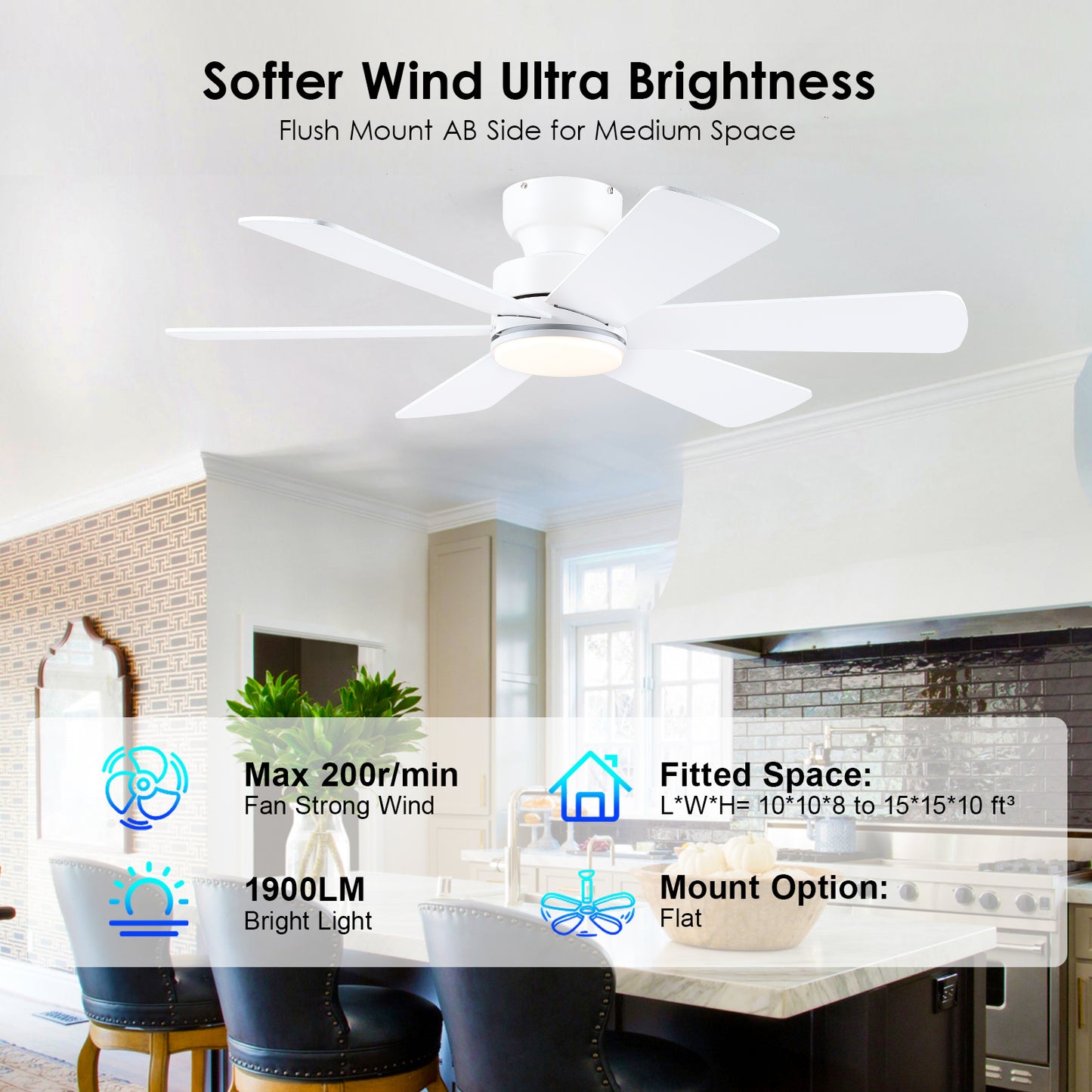 46 Inch Downrod Ceiling Fan-White