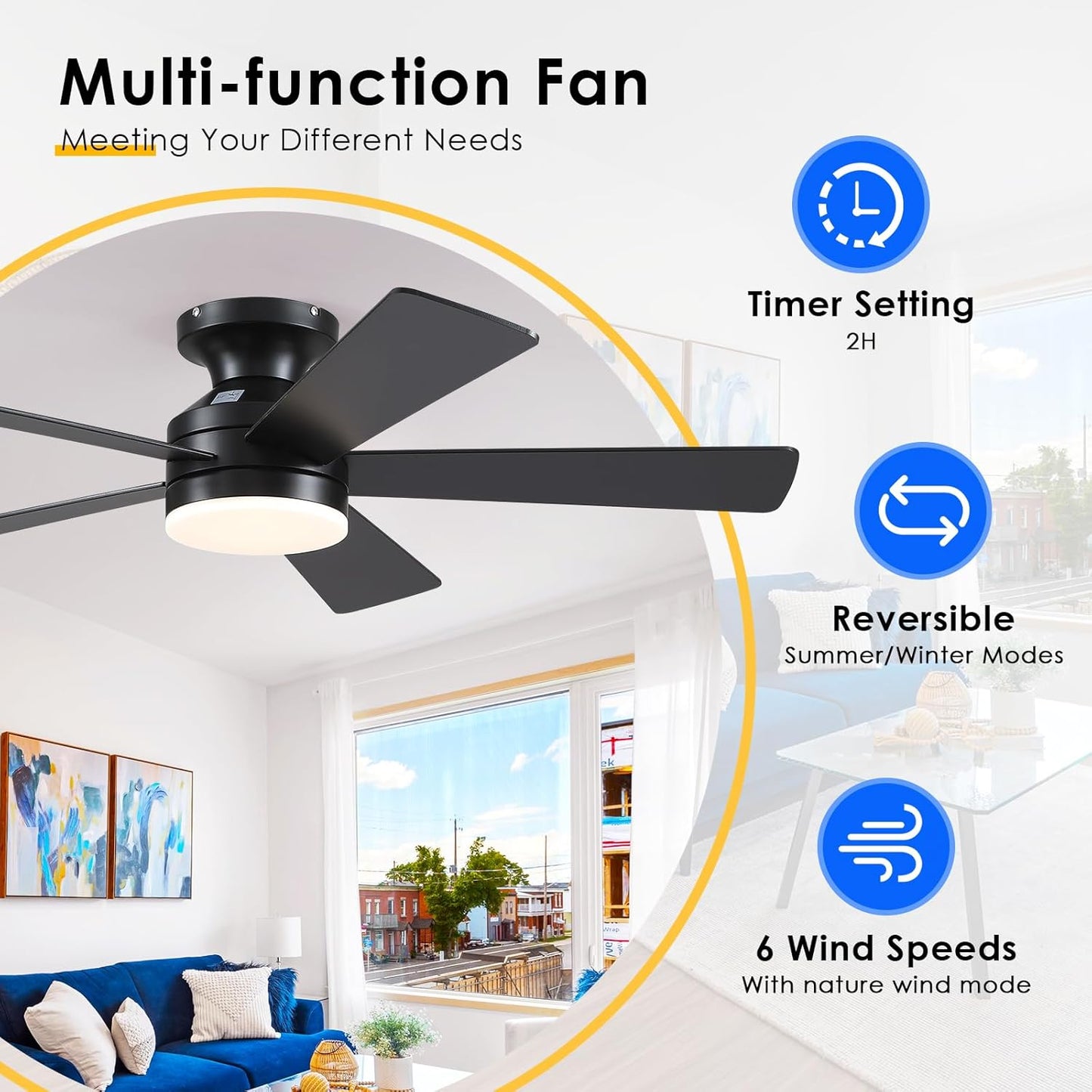 46 Inch  Low Profile Ceiling Fan with 6 Blades