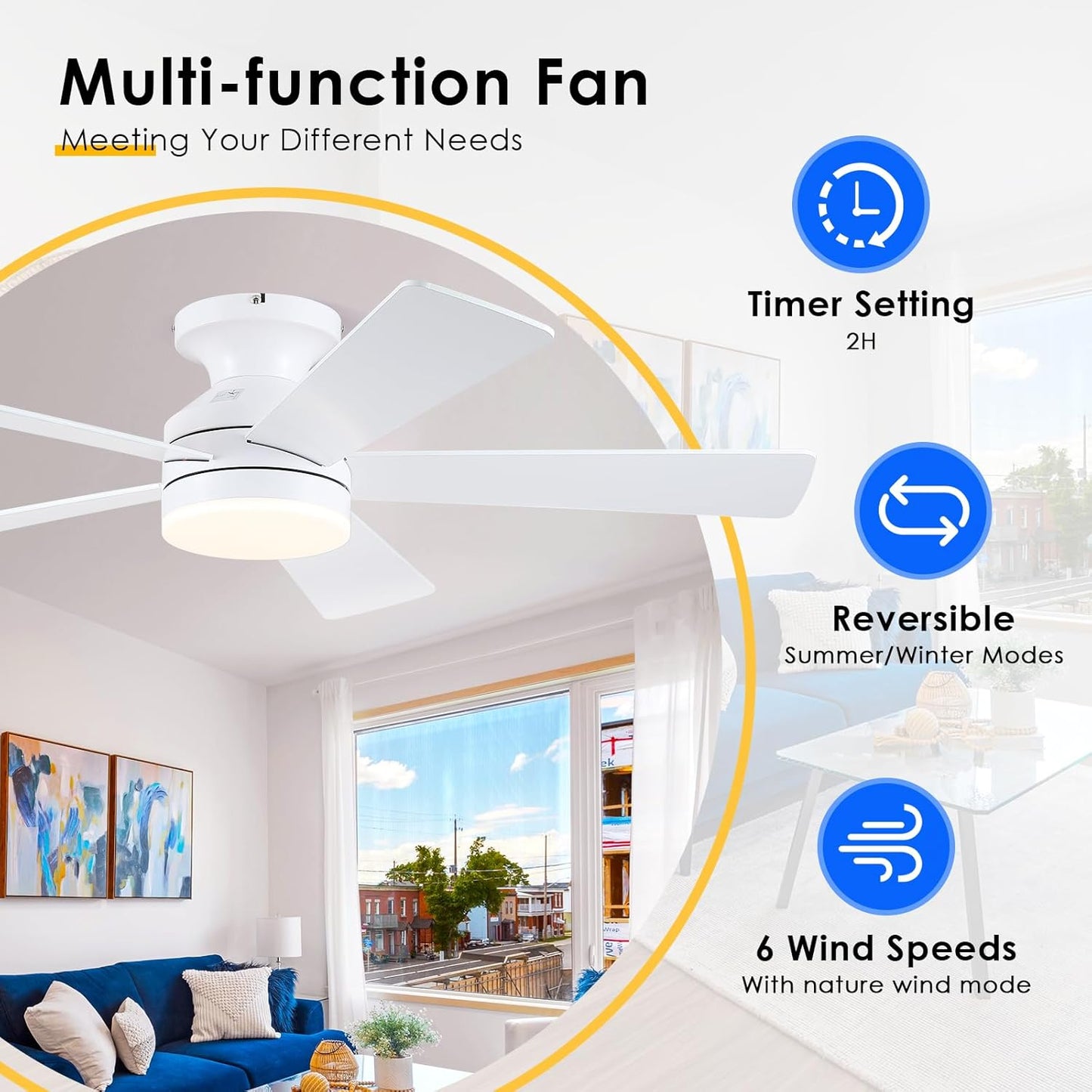 46 Inch  Low Profile Ceiling Fan with 6 Blades
