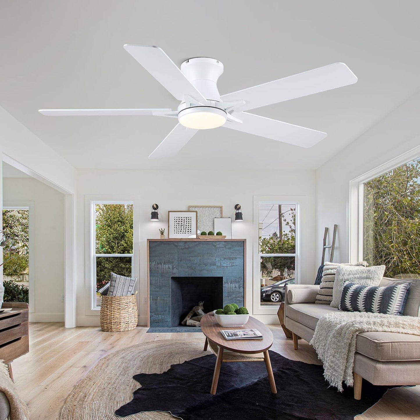 46 Inches Flush Mount Ceiling Fan Light,5 Blades,Reversible Airflow