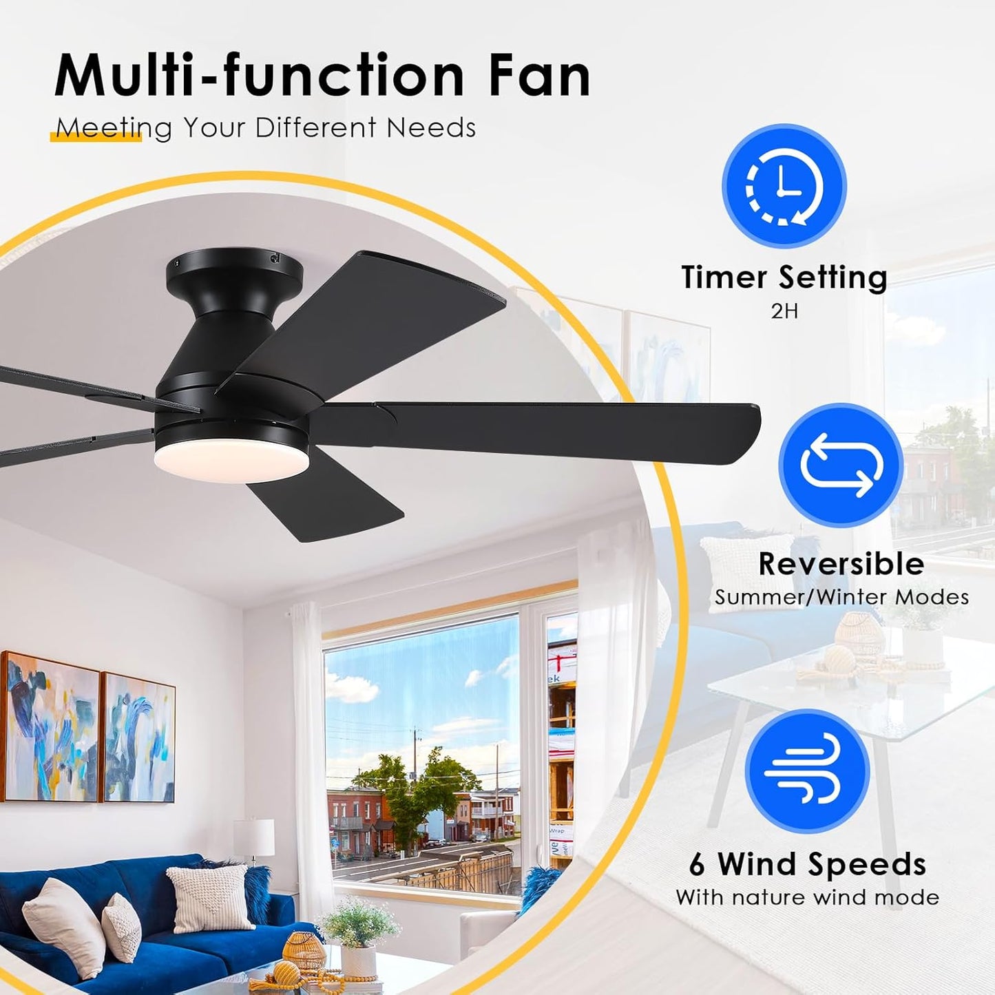 52 Inch Flush Mount Ceiling Fan with 8 Blades