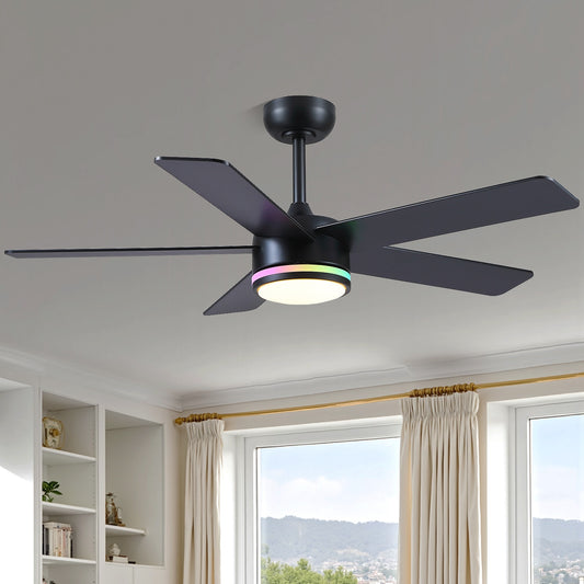 46 Inches Downrod ceiling Fan with Light,Reversible Wind,TImer Setting