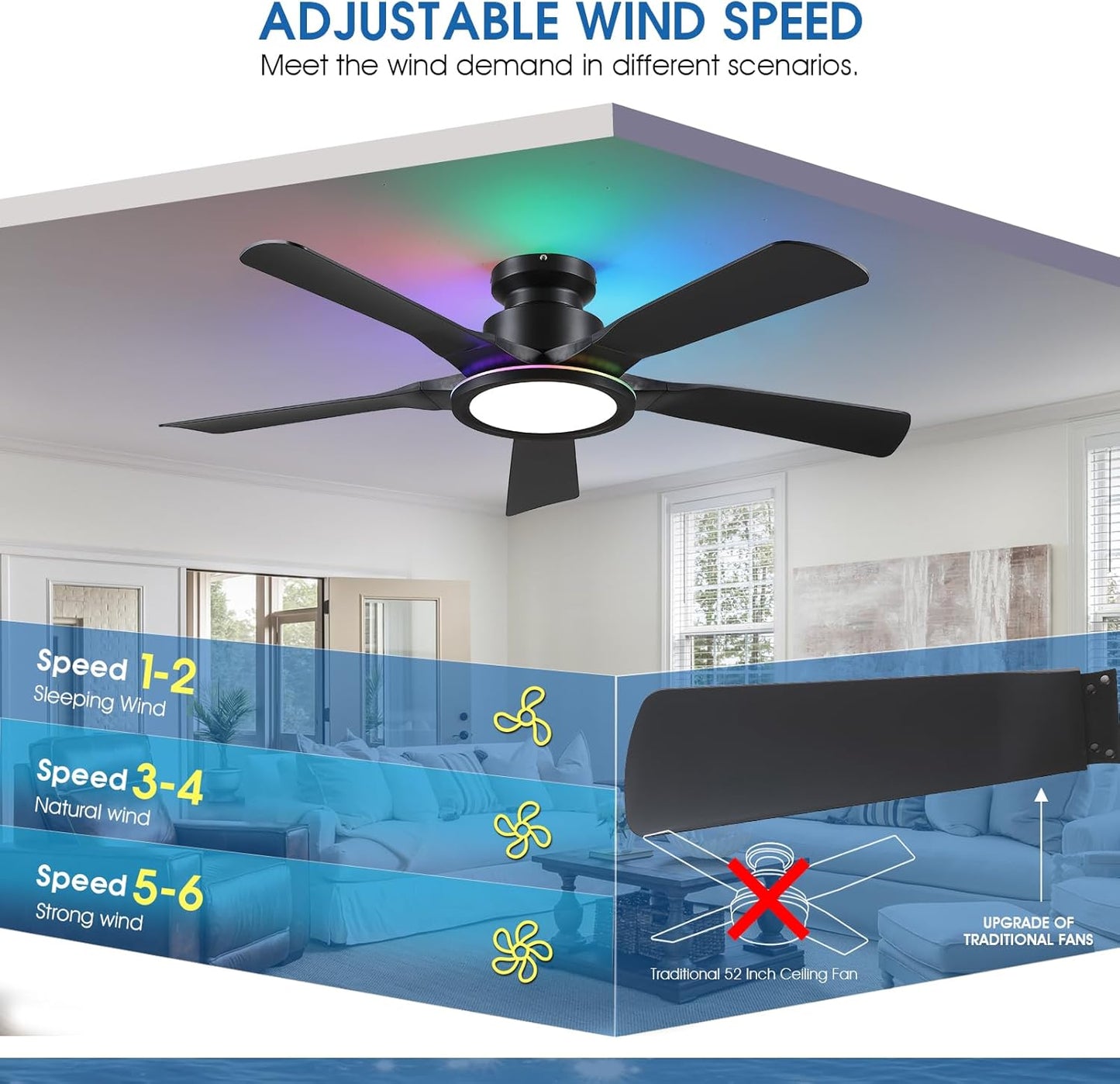52 Inch RGB Ceiling Fan
