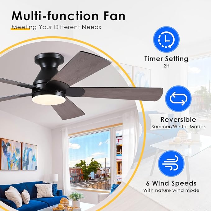 52 Inch Flush Mount Ceiling Fan with 8 Blades