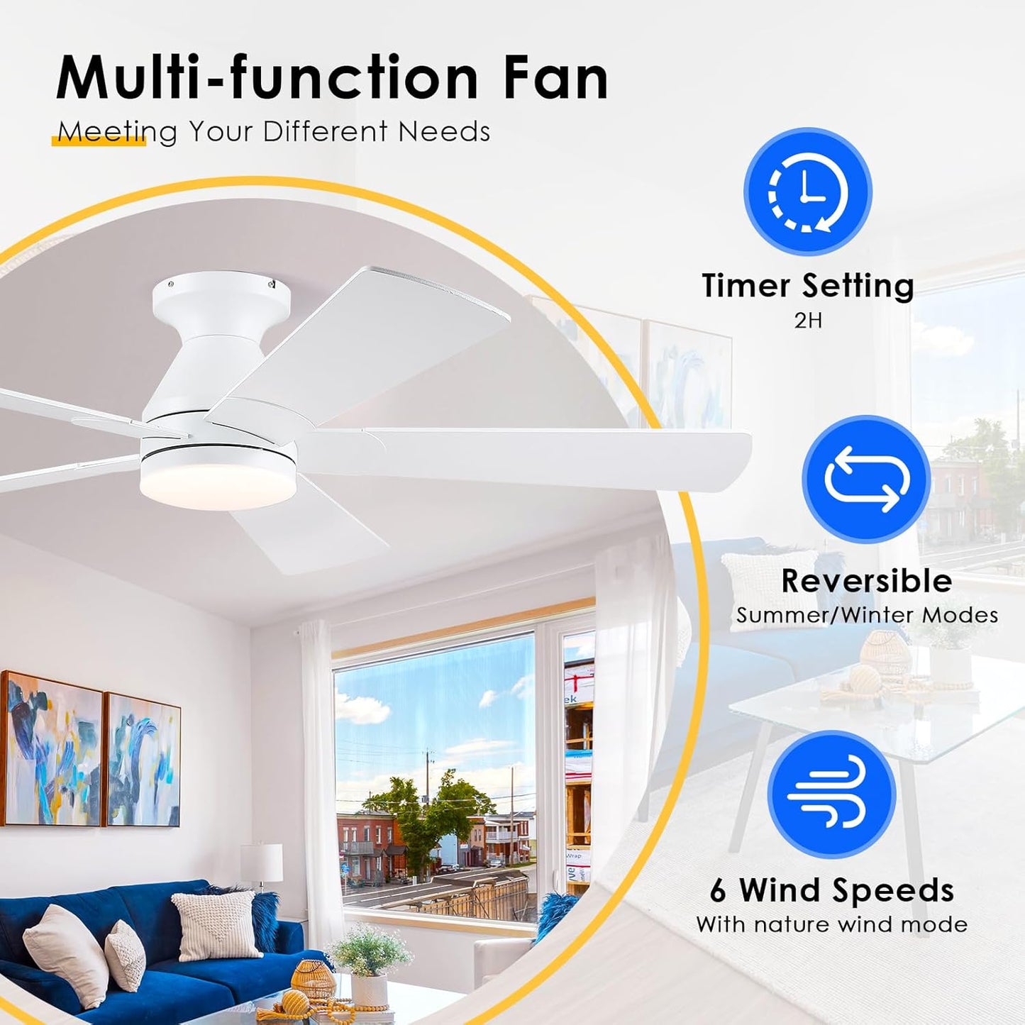 52 Inch Flush Mount Ceiling Fan with 8 Blades