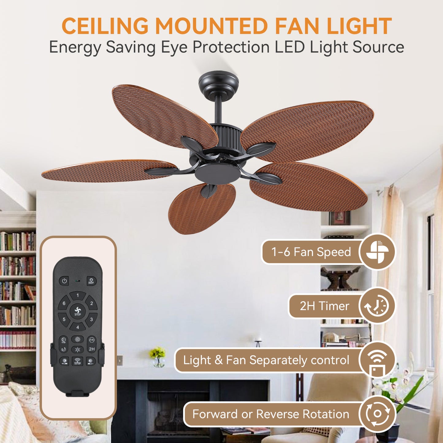 50 Inches Brown Ceiling Fan without Light