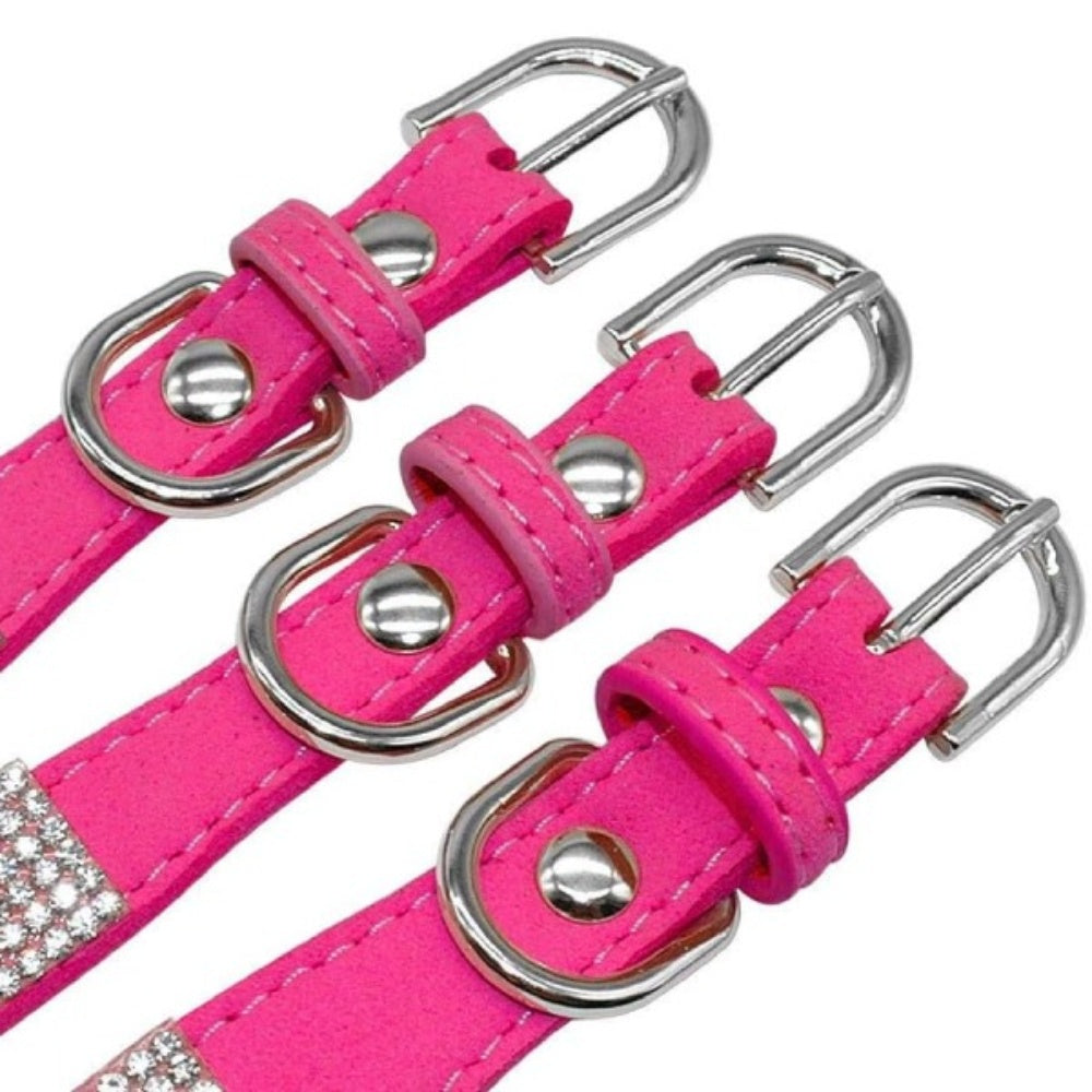 Bellura Pet - Leather Dog Collar with Diamonds - Pink