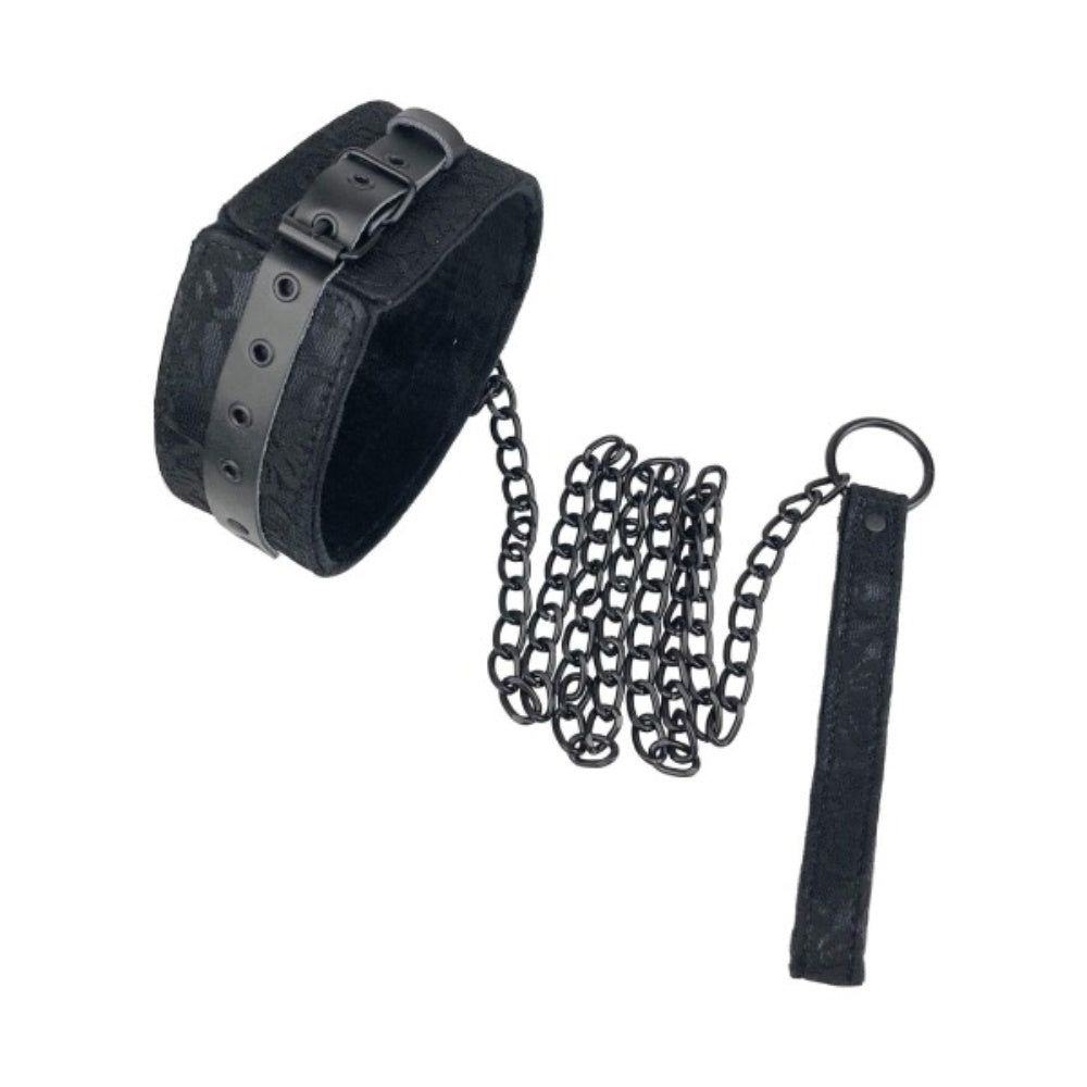 Bellura Pet - Faux Leather Harness with Chain Leash - Black