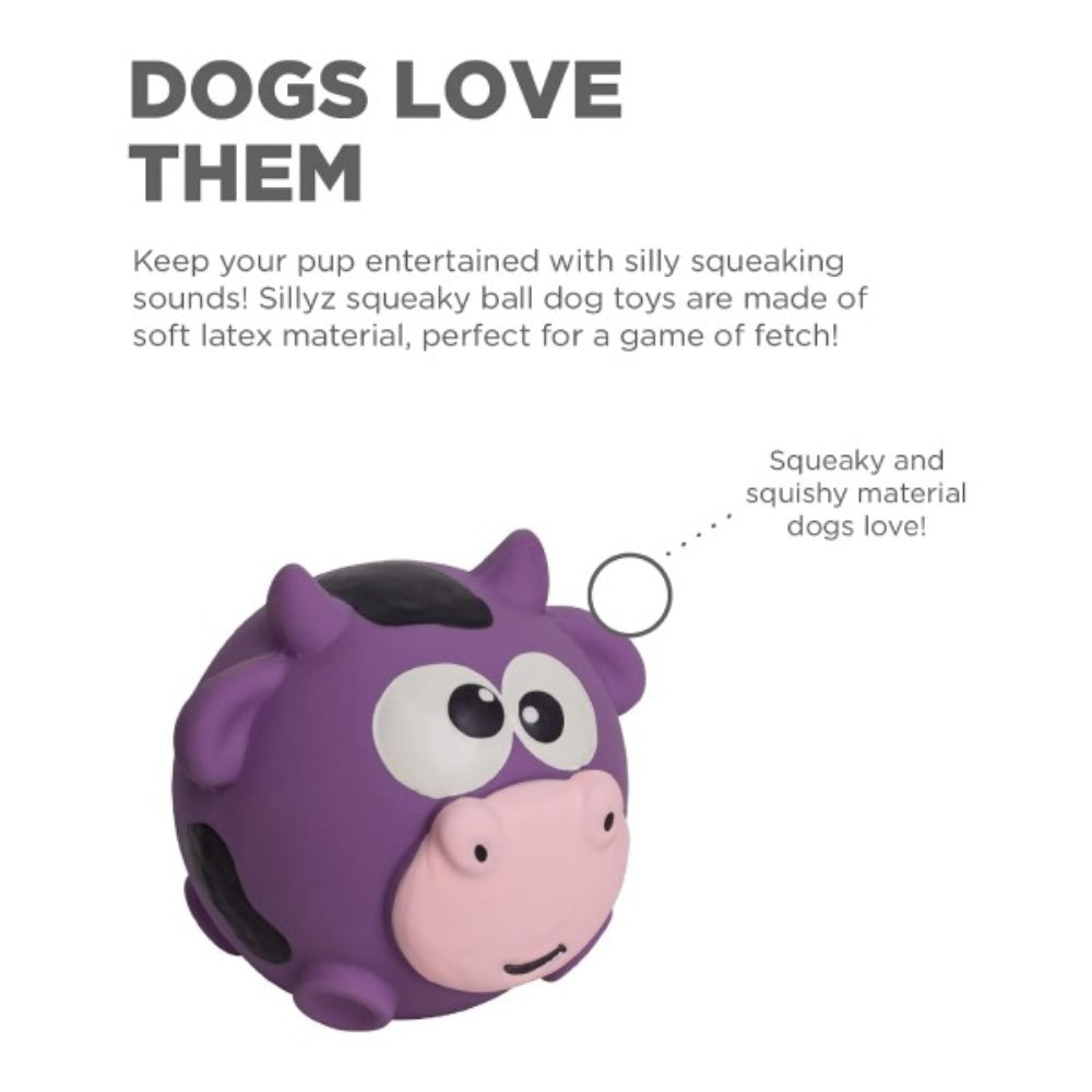 Bellura Pet - Round Cow Rubber Squeaky Ball - Purple