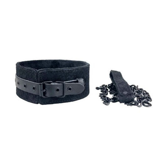 Bellura Pet - Faux Leather Harness with Chain Leash - Black