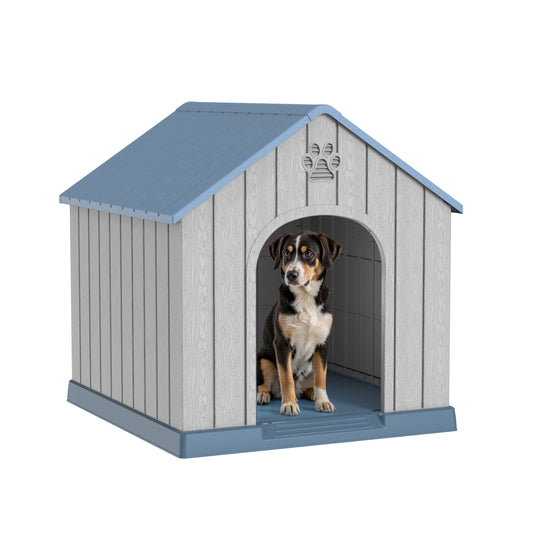 Bellura Pet -  38'' Sturdy PP Construction Water and Mildew Resistant Blue Pointed Doghouse Indoor Outdoor Pet Shelter