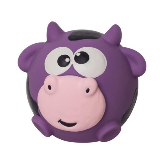 Bellura Pet - Round Cow Rubber Squeaky Ball - Purple