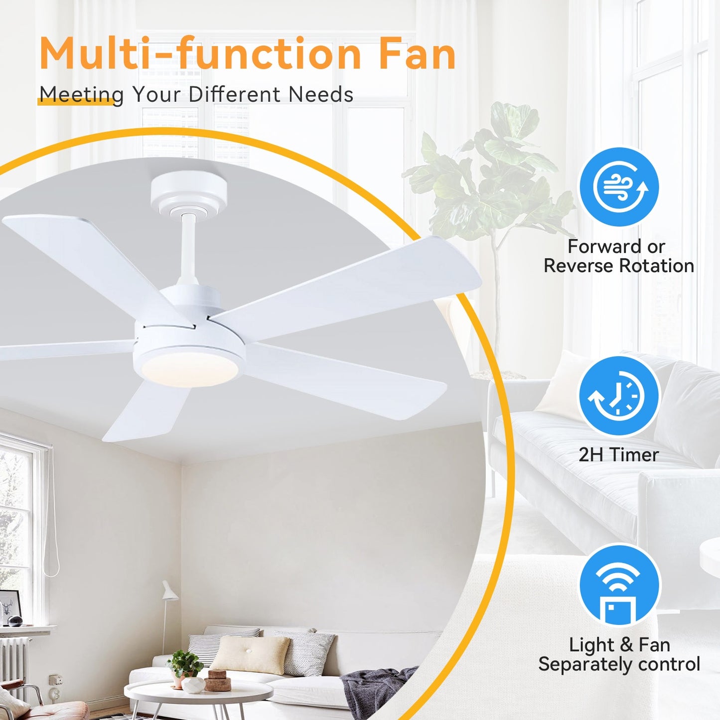 52 Inch Modern Ceiling Fan for Living Room