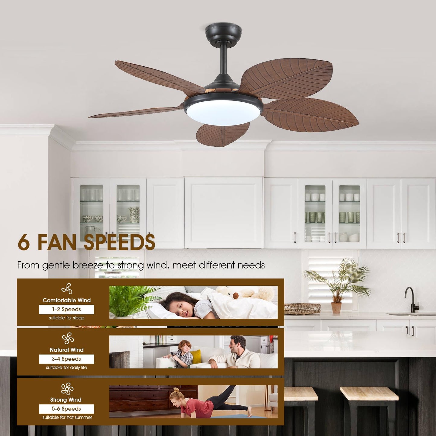 48 Inches Palm leaf Ceiling Fan with Light
