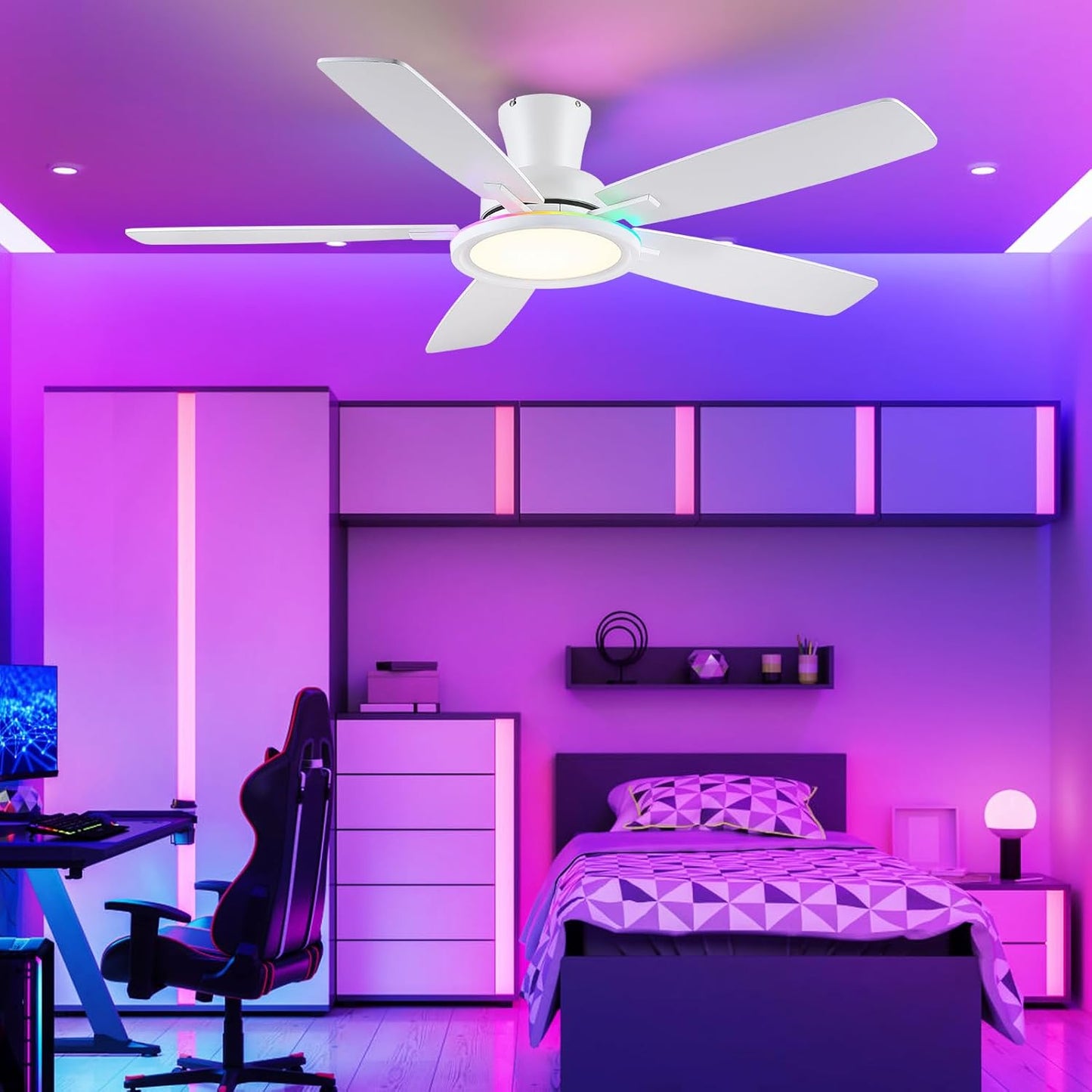 52 Inch Flush Mount Low Profile Ceiling Fan