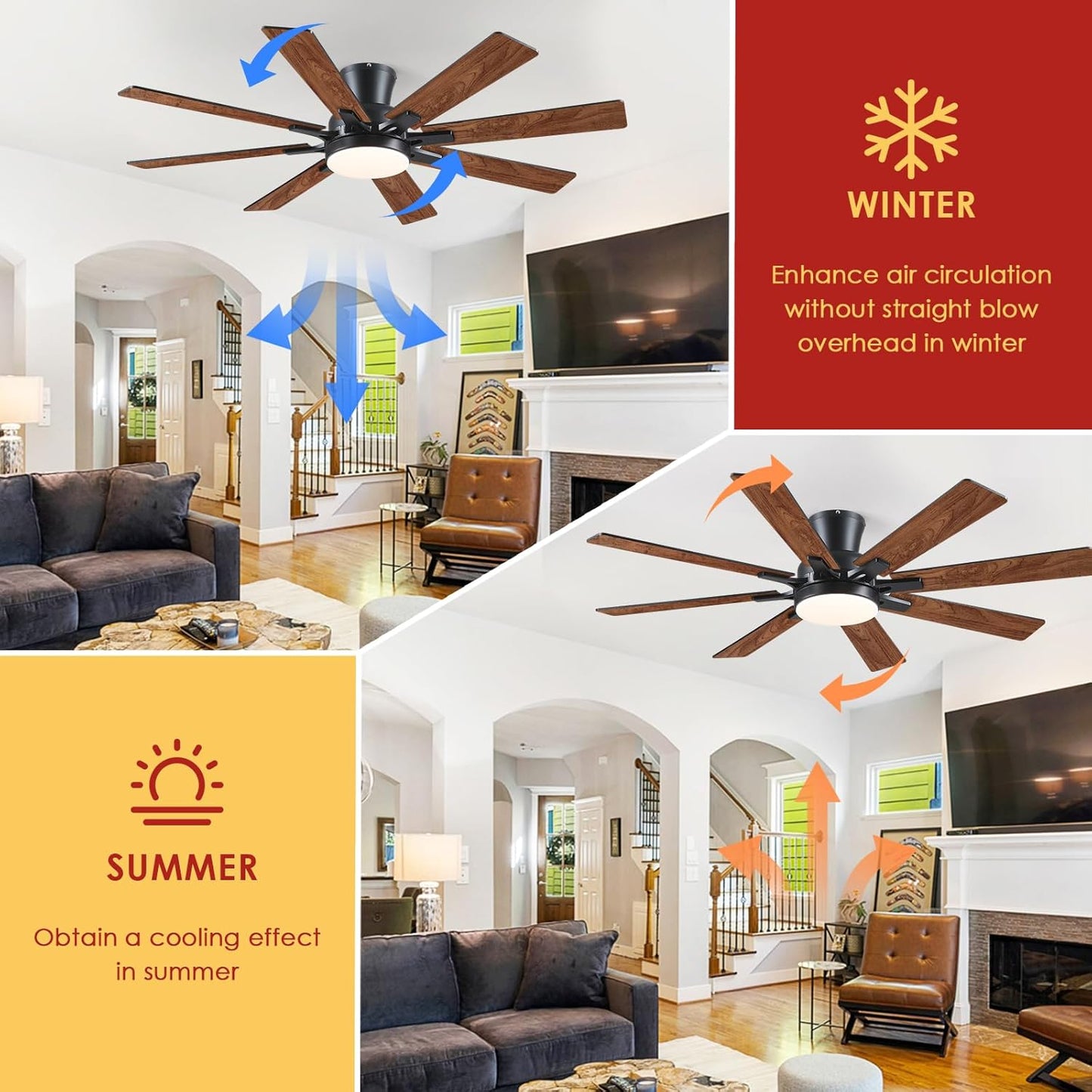 52 Inch Flush Mount Ceiling Fan with 8 Blades