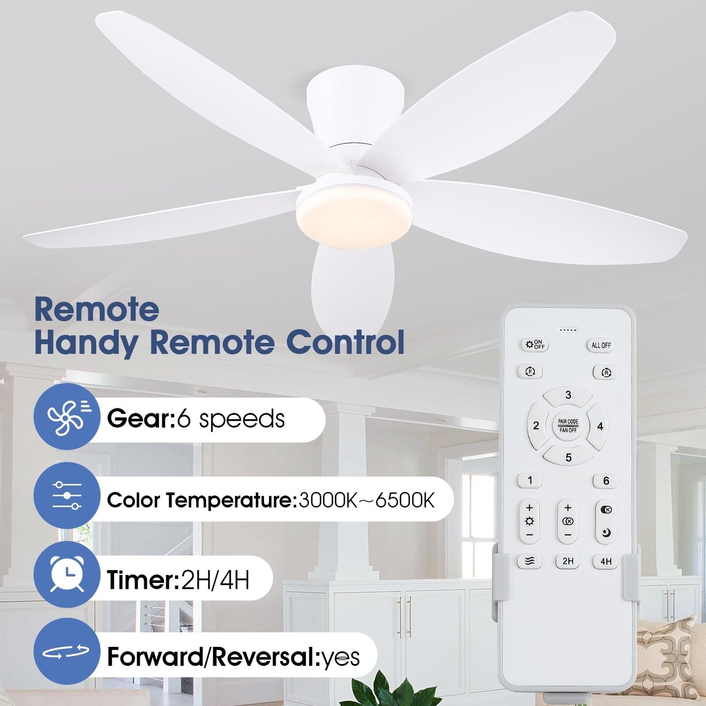 42 Inch Low Profile Ceiling Fan , Flush Mount Ceiling Fan