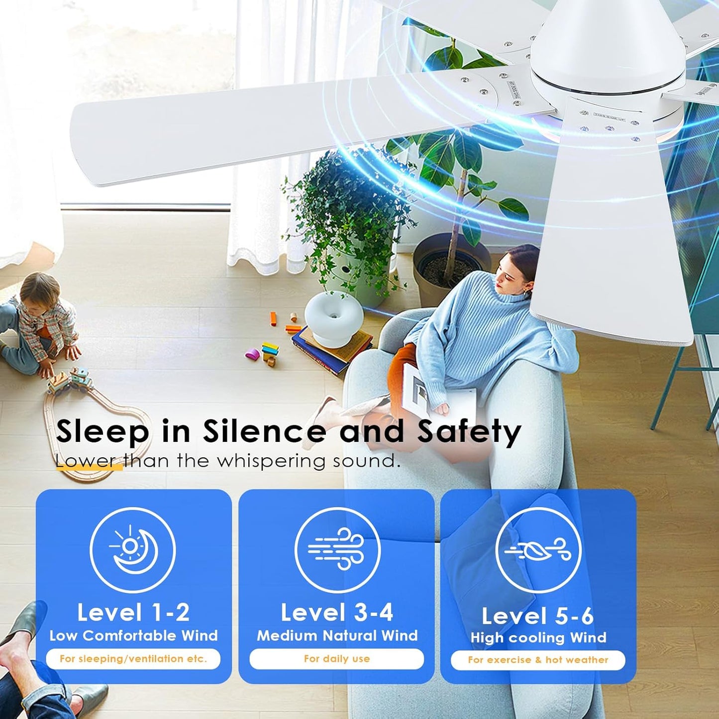52 Inch Flush Mount Ceiling Fan with 8 Blades