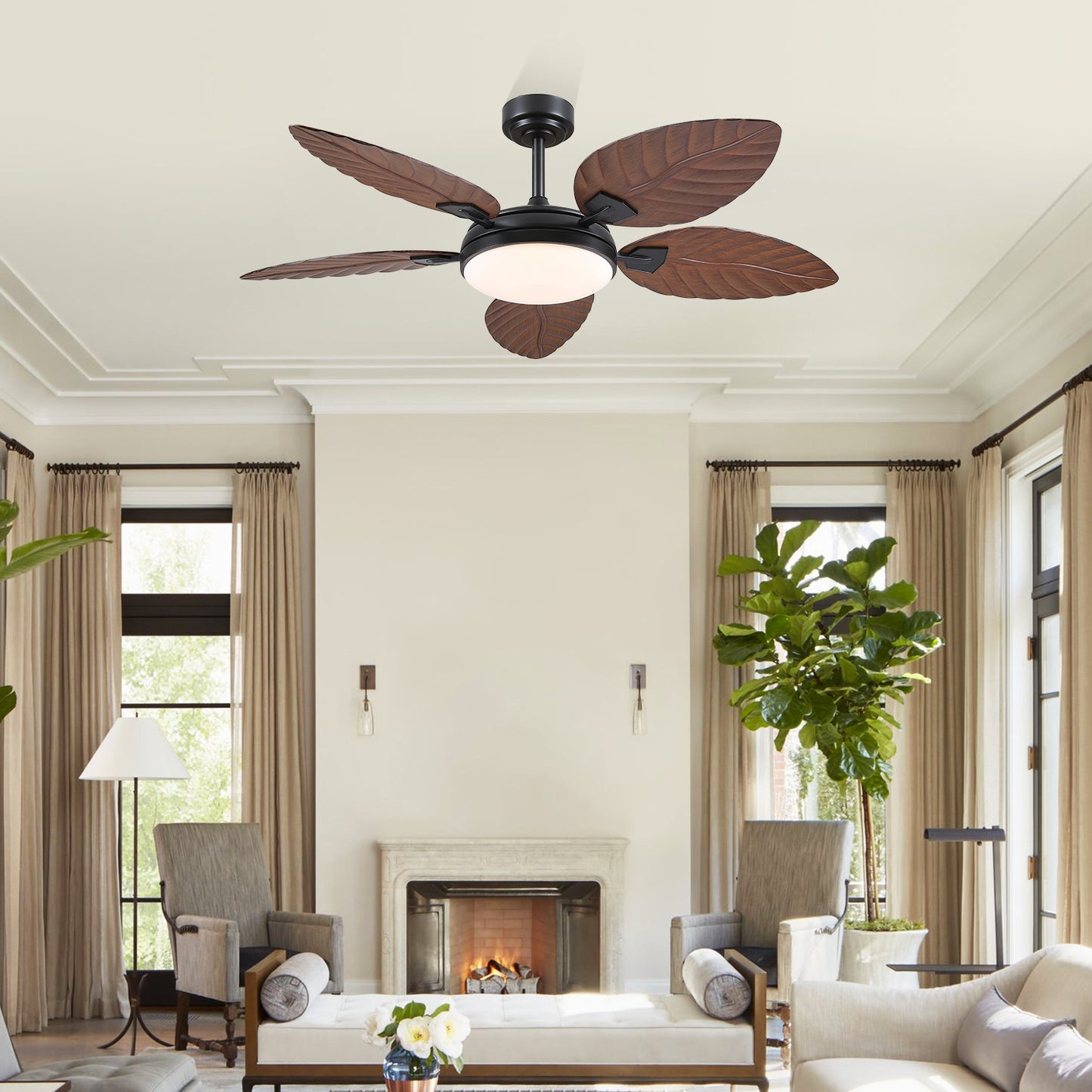 52 inch Brown Palm Leaf Ceiling Fan with Light
