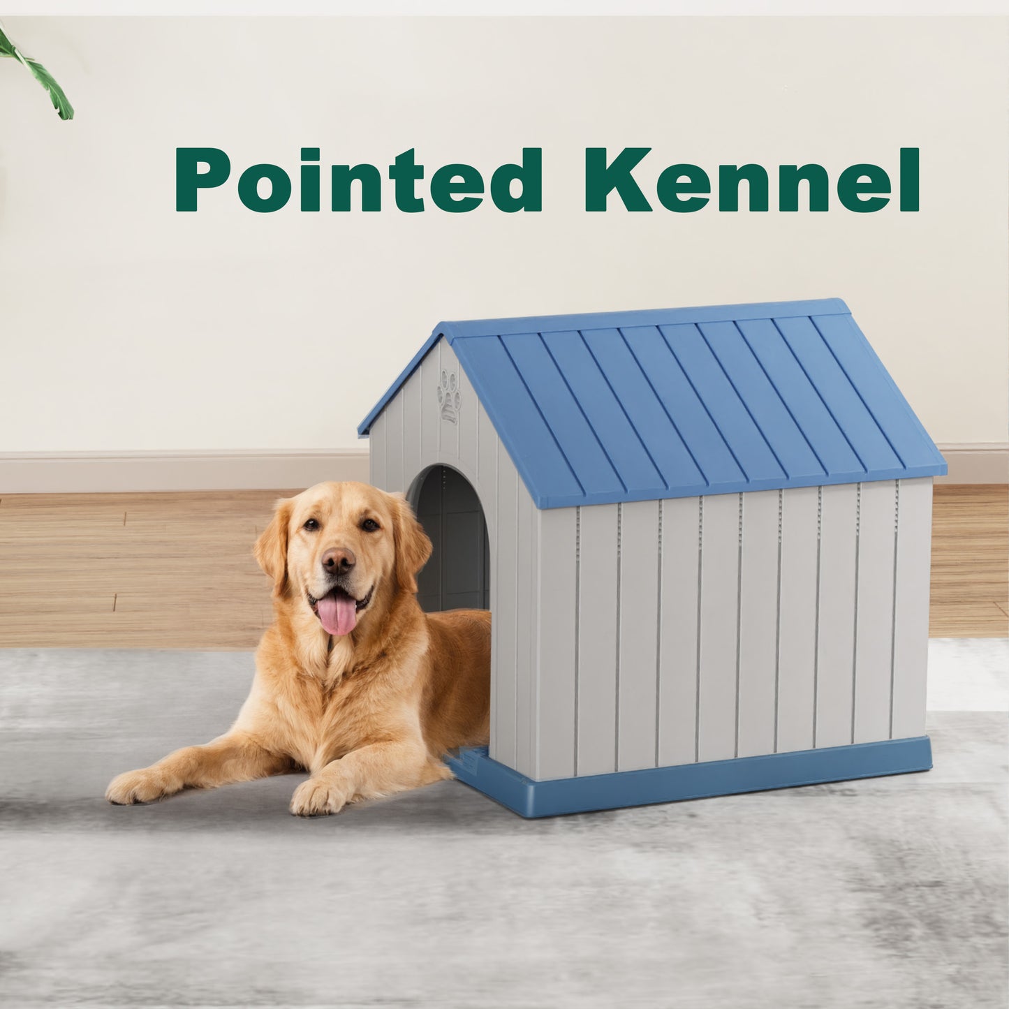 Bellura Pet -  38'' Sturdy PP Construction Water and Mildew Resistant Blue Pointed Doghouse Indoor Outdoor Pet Shelter