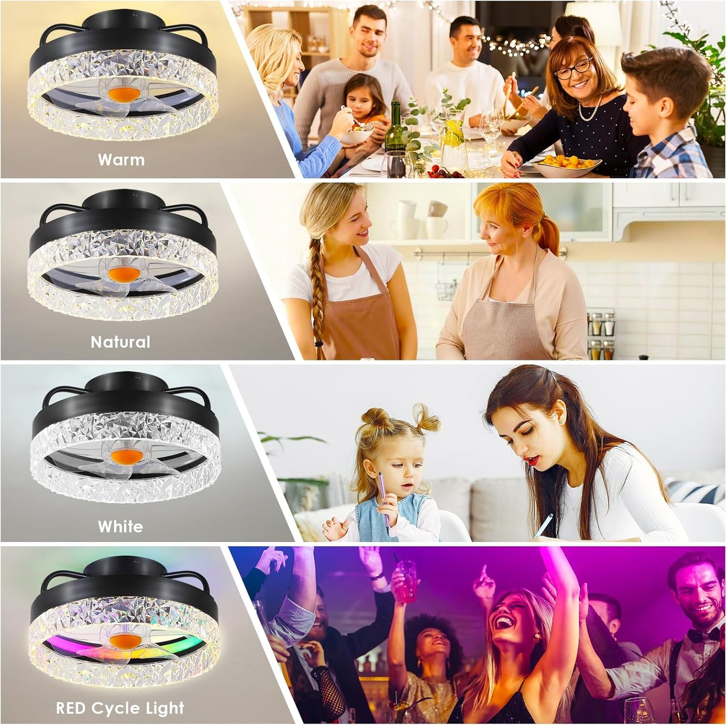 13 Inch RGB Modern Ceiling Fan with Light