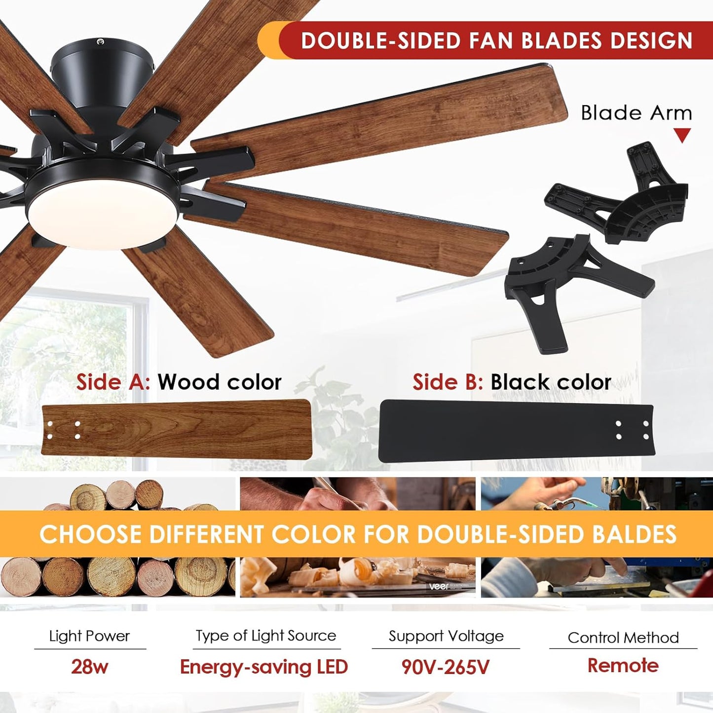 52 Inch Flush Mount Ceiling Fan with 8 Blades