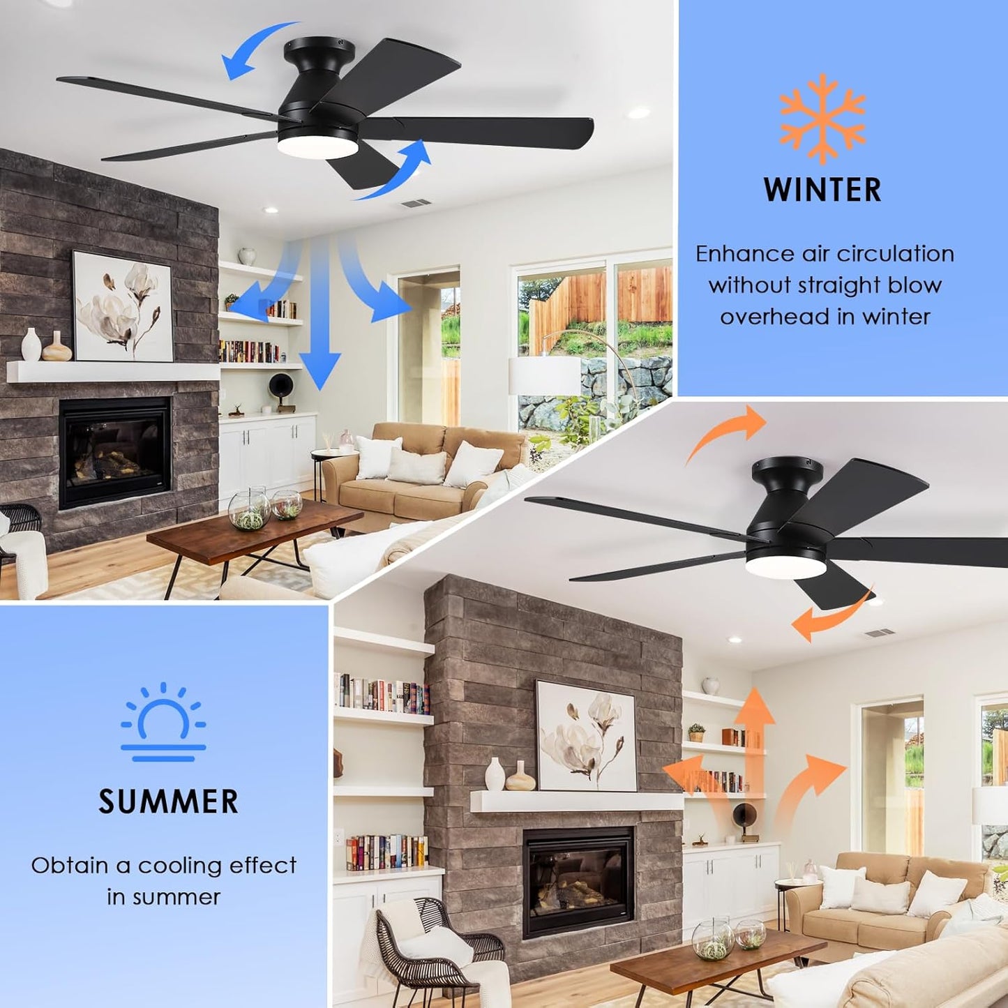 52 Inch Flush Mount Ceiling Fan with 8 Blades