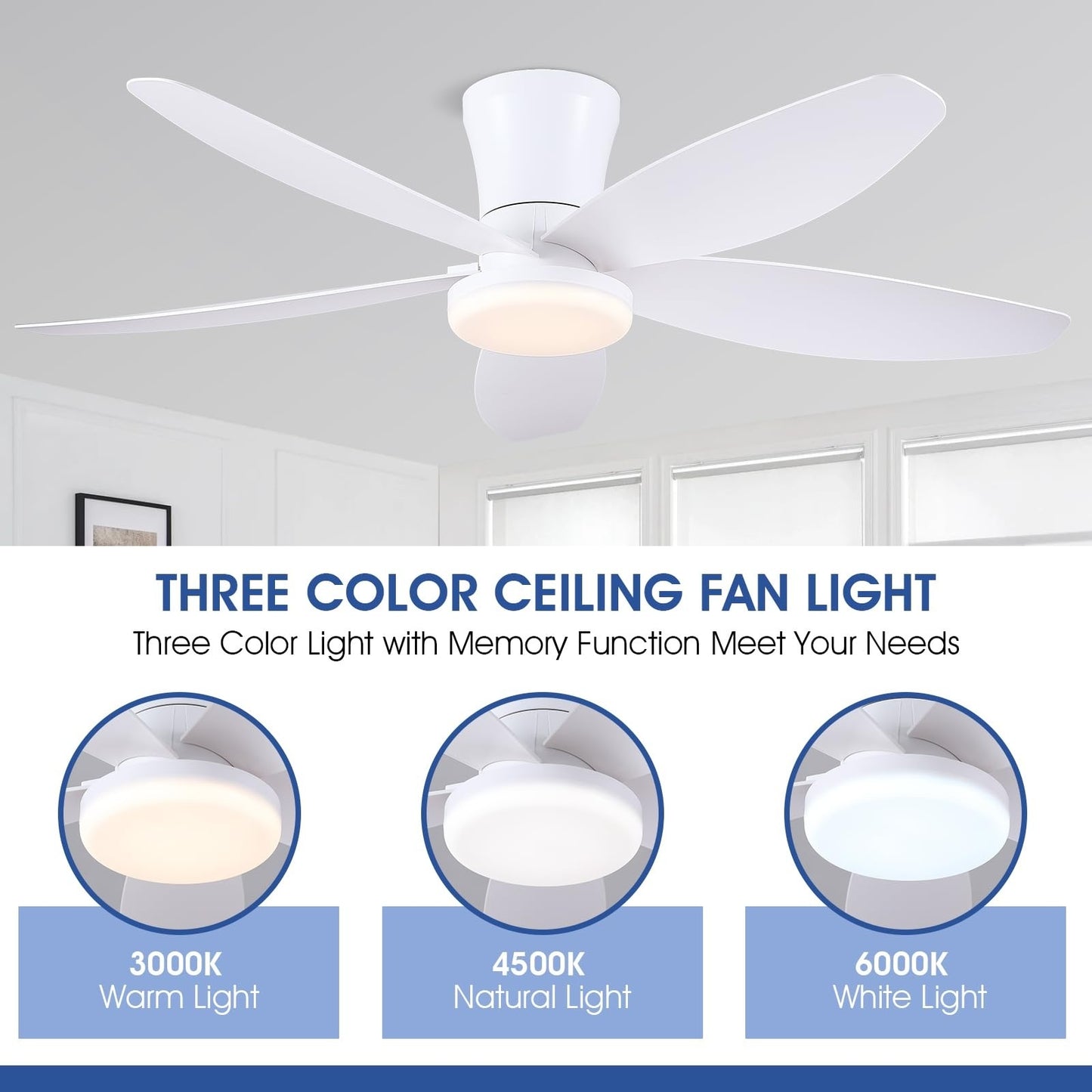 42 Inch Low Profile Ceiling Fan , Flush Mount Ceiling Fan