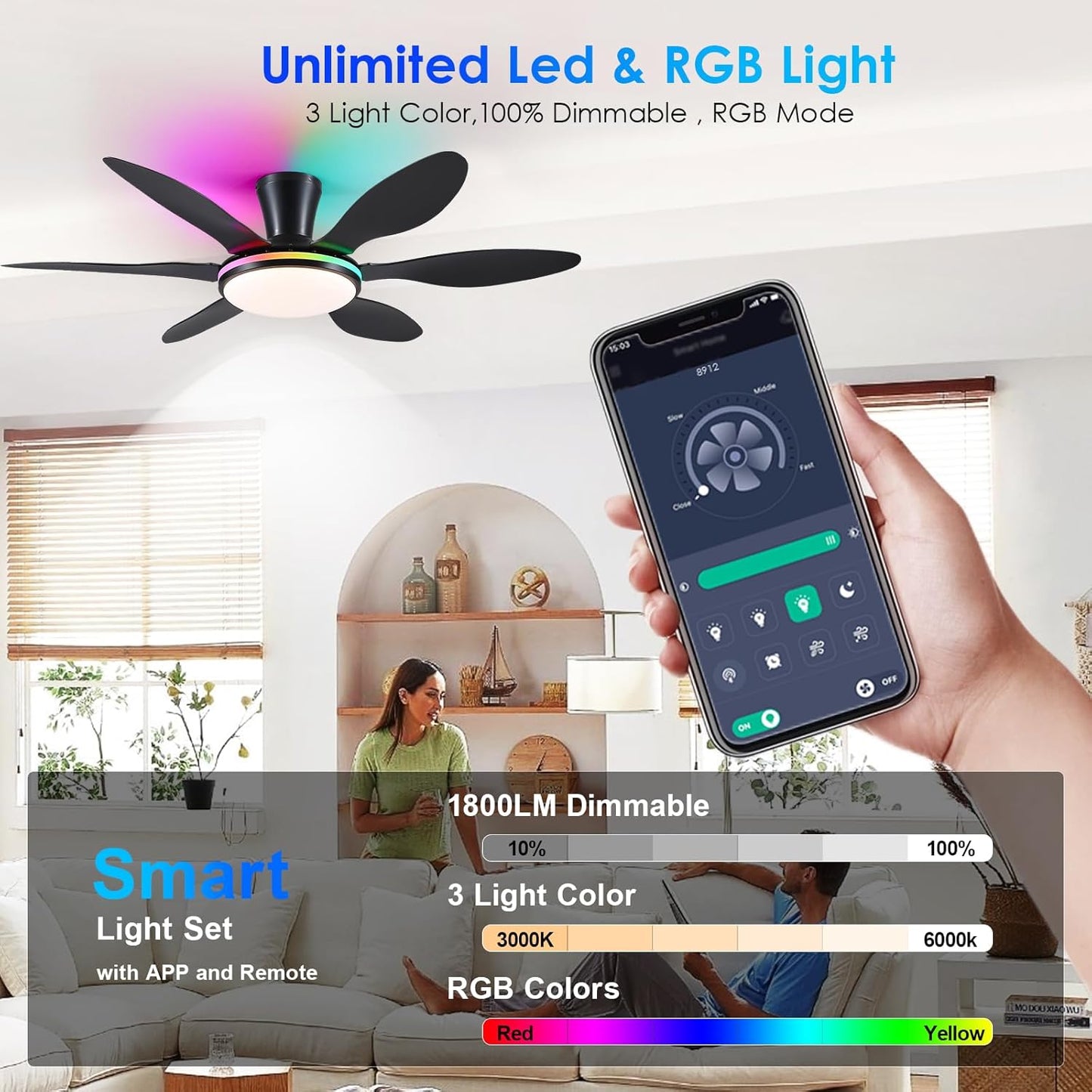51 Inches Flush Mount Ceiling Fan