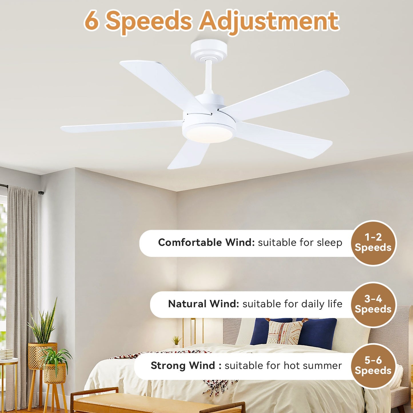 52 Inch Modern Ceiling Fan for Living Room