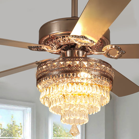 52" Crystal Ceiling Fan Fandelier with Lights,Remote Control, Reversible, Dimmable, Noiseless, for Bedroom,Kitchen,Dining Room
