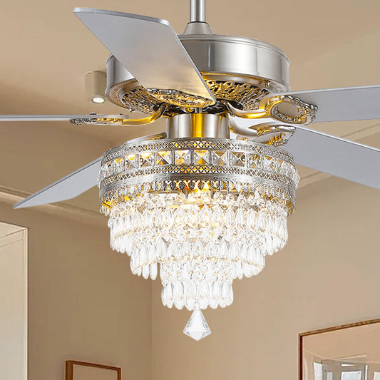 52 Inch Crystal Ceiling Fan with Light-Nickle