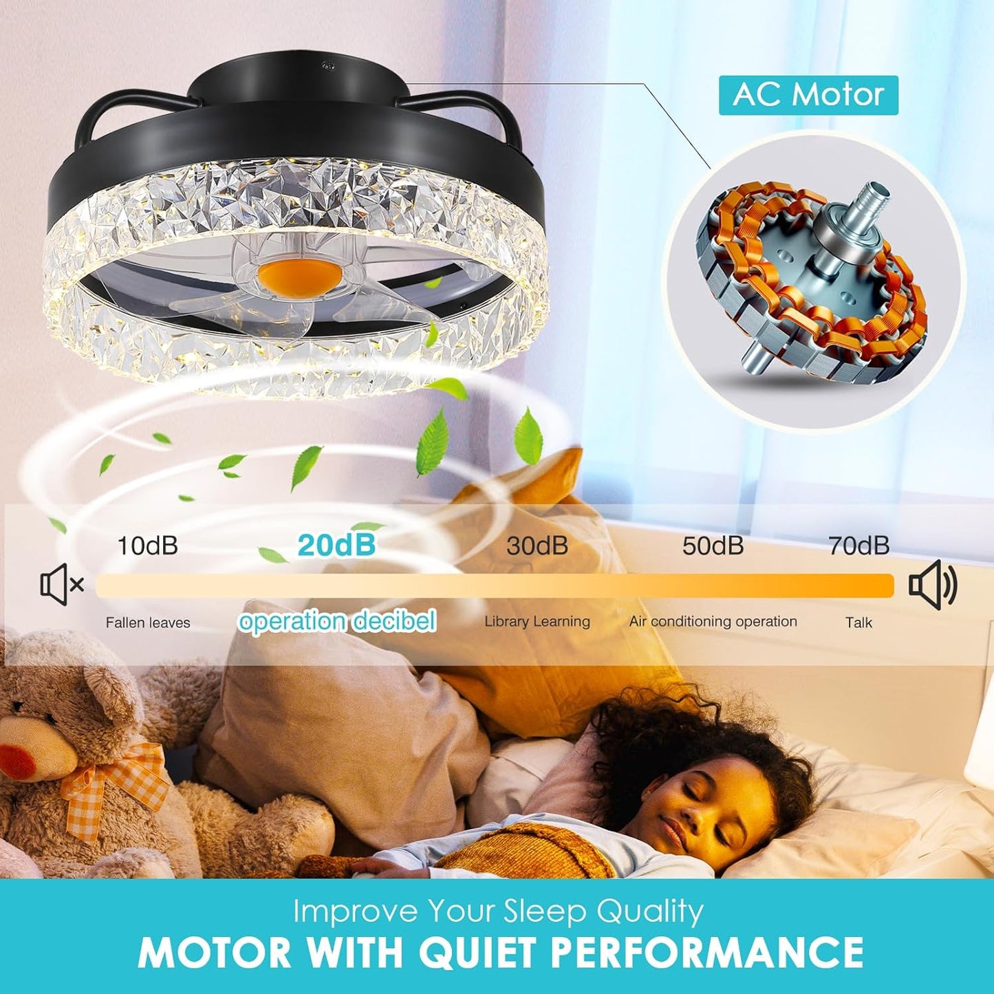 13 Inch RGB Modern Ceiling Fan with Light
